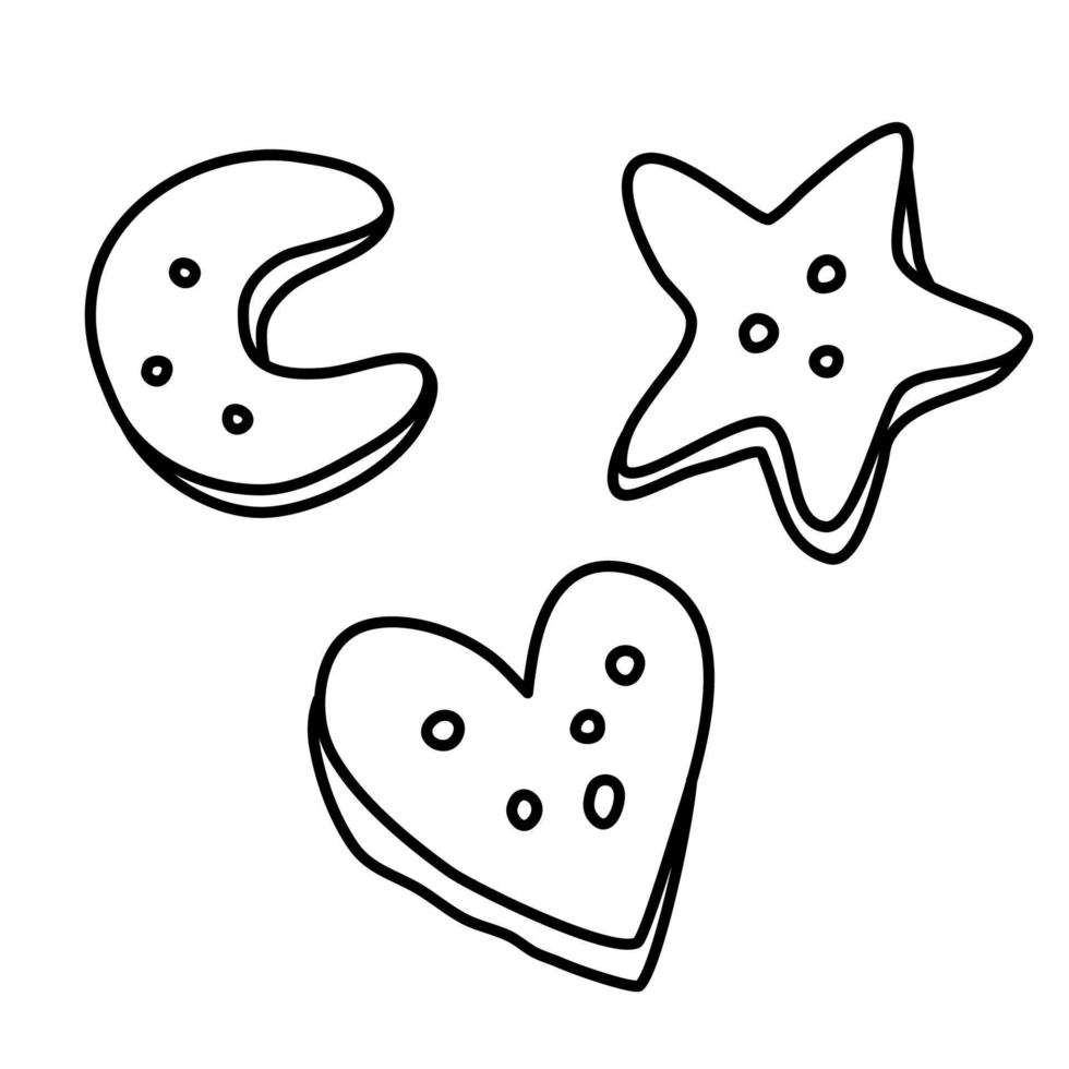 biscuits de différentes formes. dessin vectoriel de griffonnage.