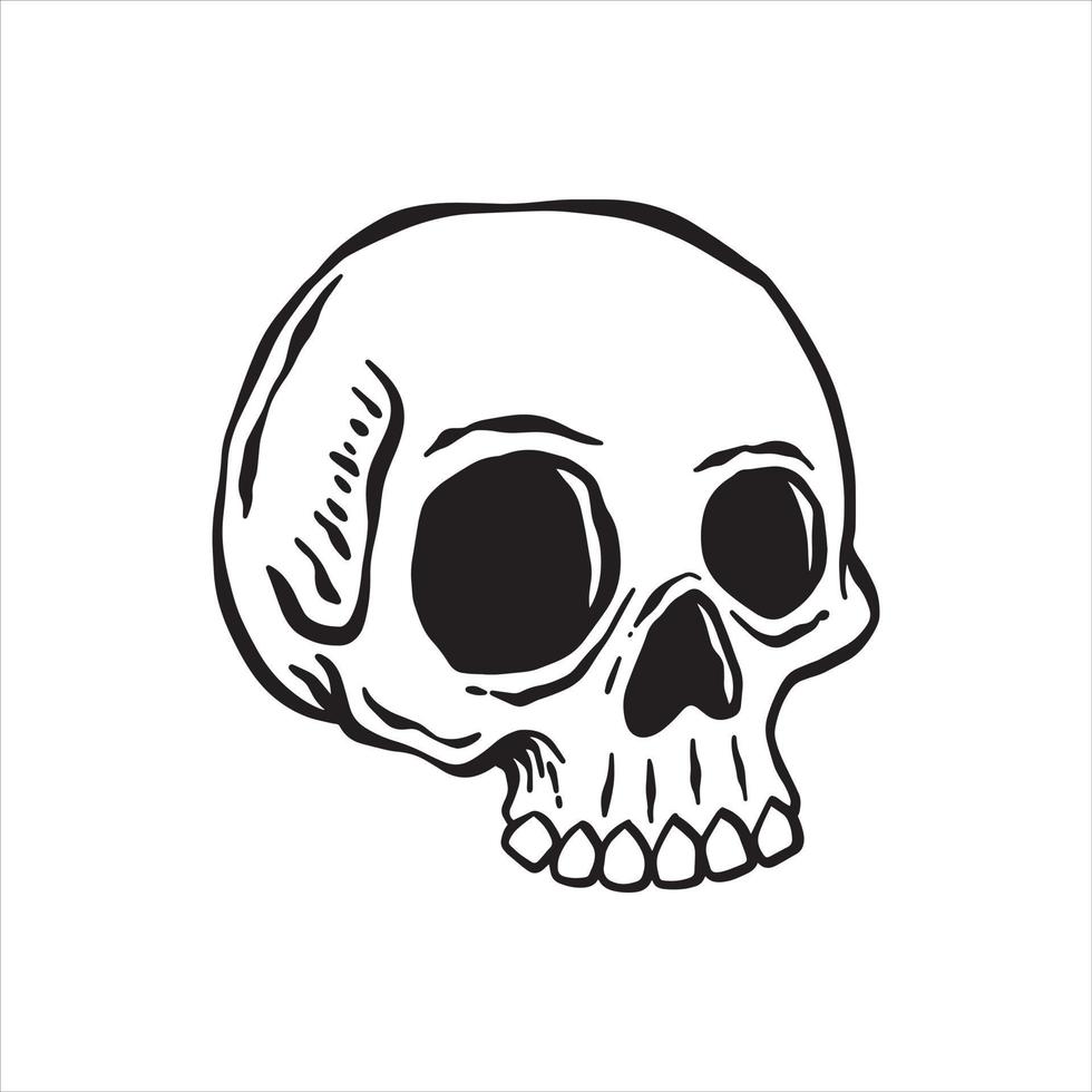 illustration de doodle d'ancre de crâne noir et blanc pour la conception de tshirt d'affiche de tatouage d'autocollant etc. vecteur