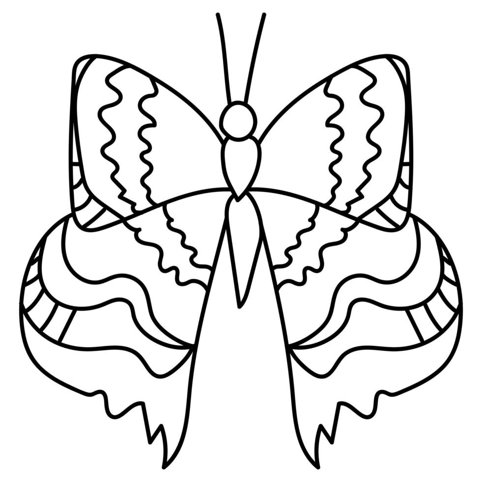 contour fantastique de papillon, page de coloriage de doodle pour le monde des insectes tout-petits vecteur