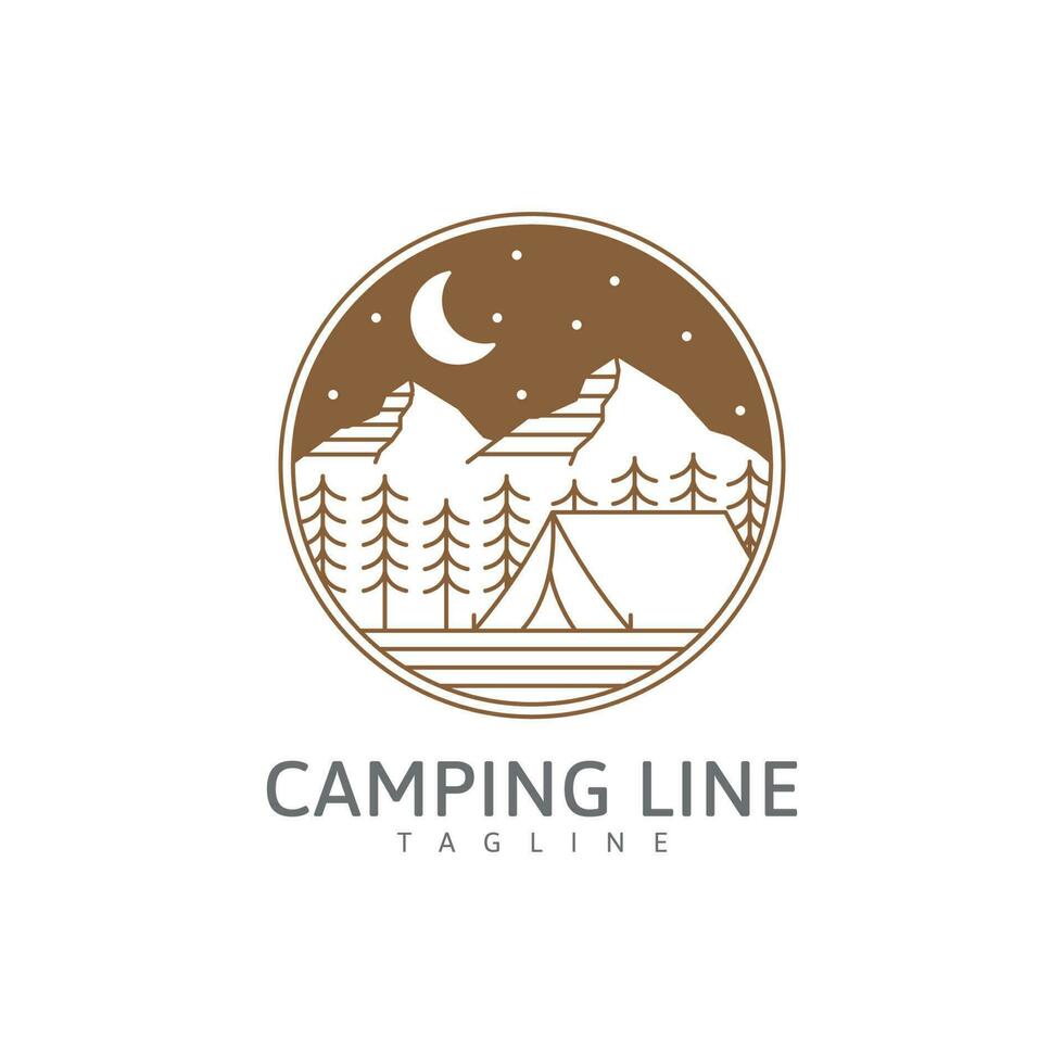 logo de camping ou illustration dans le modèle de conception de vecteur de style de ligne