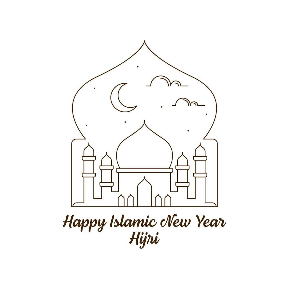 joyeux nouvel an islamique hijri monoline ou illustration vectorielle de style art en ligne vecteur