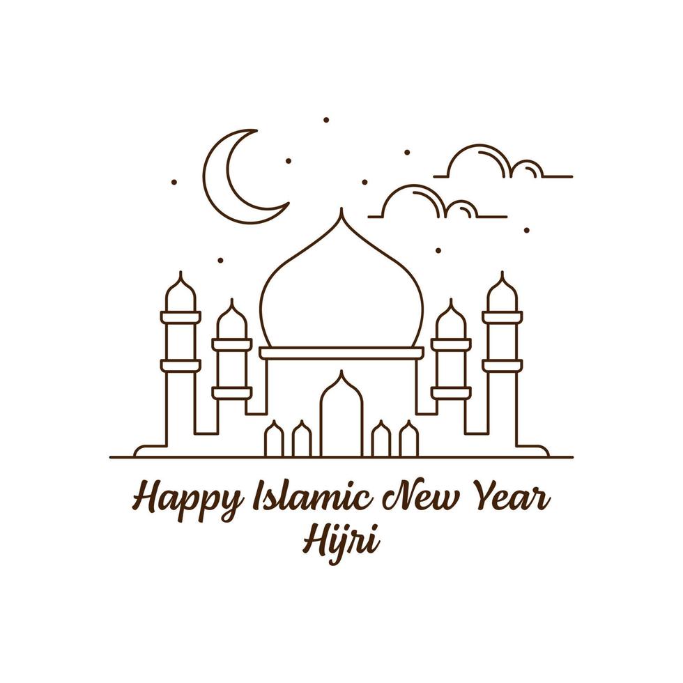 joyeux nouvel an islamique hijri monoline ou illustration vectorielle de style art en ligne vecteur