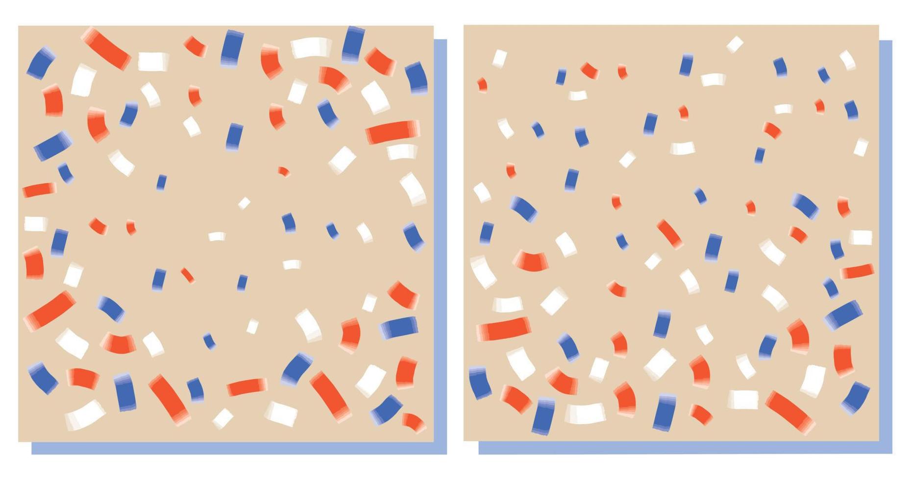 définir des cartes postales d'arrière-plan représentant des confettis aux couleurs blanc, rouge et bleu. vecteur