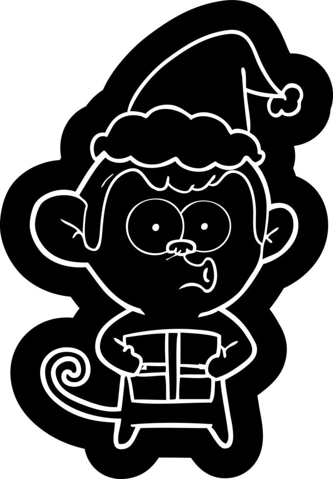icône de dessin animé d'un singe de noël portant un bonnet de noel vecteur
