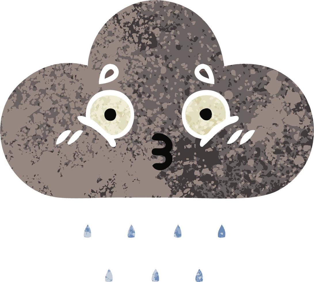 nuage de pluie de tempête de dessin animé de style illustration rétro vecteur