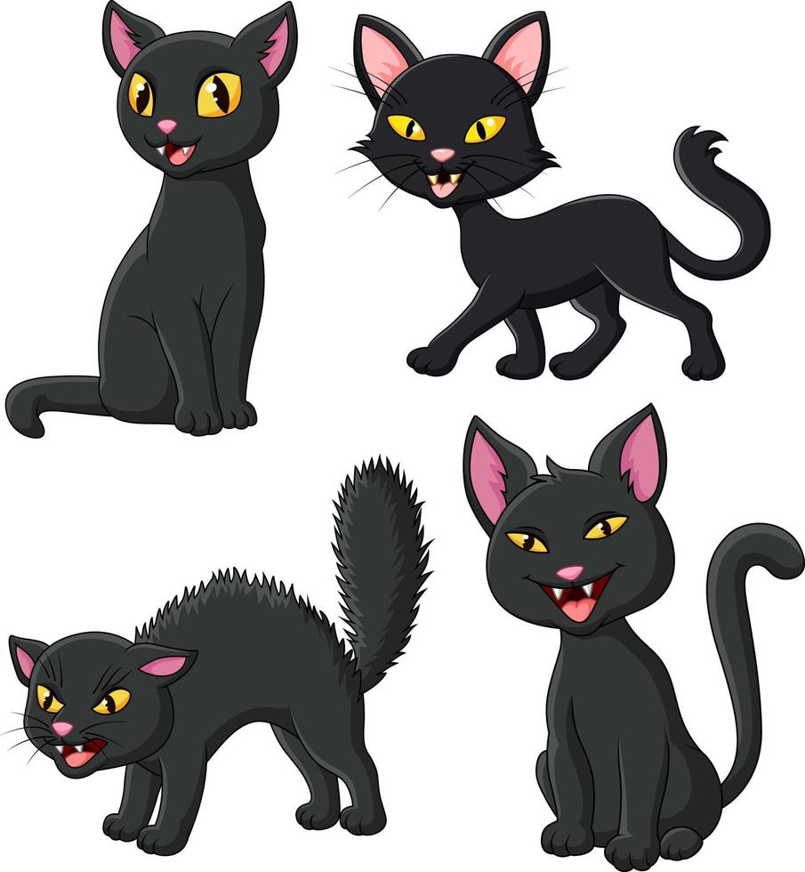 ensemble de collection de chat noir de dessin animé vecteur