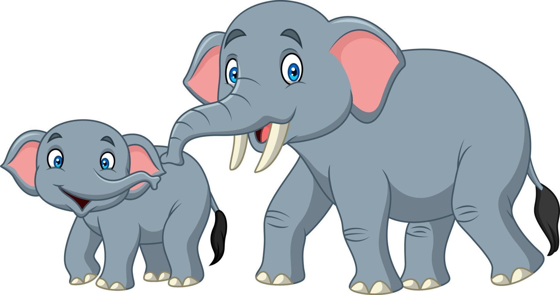 dessin animé heureuse mère et bébé éléphant vecteur