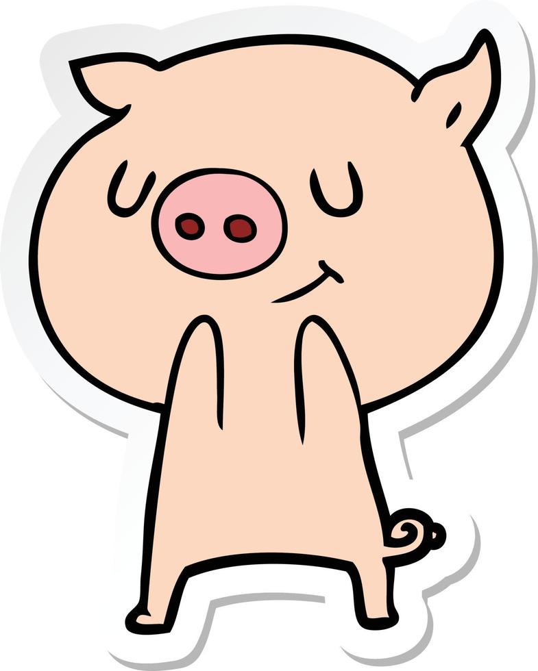 autocollant d'un cochon cartoon heureux vecteur