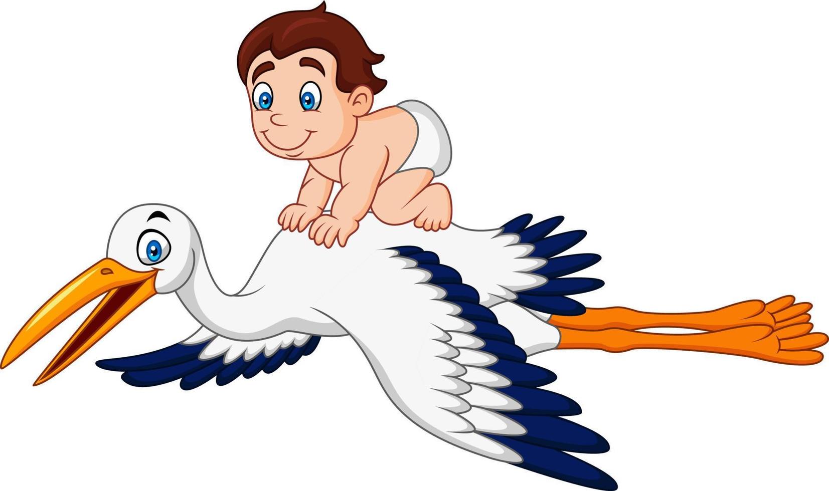 cigogne de dessin animé portant un bébé vecteur