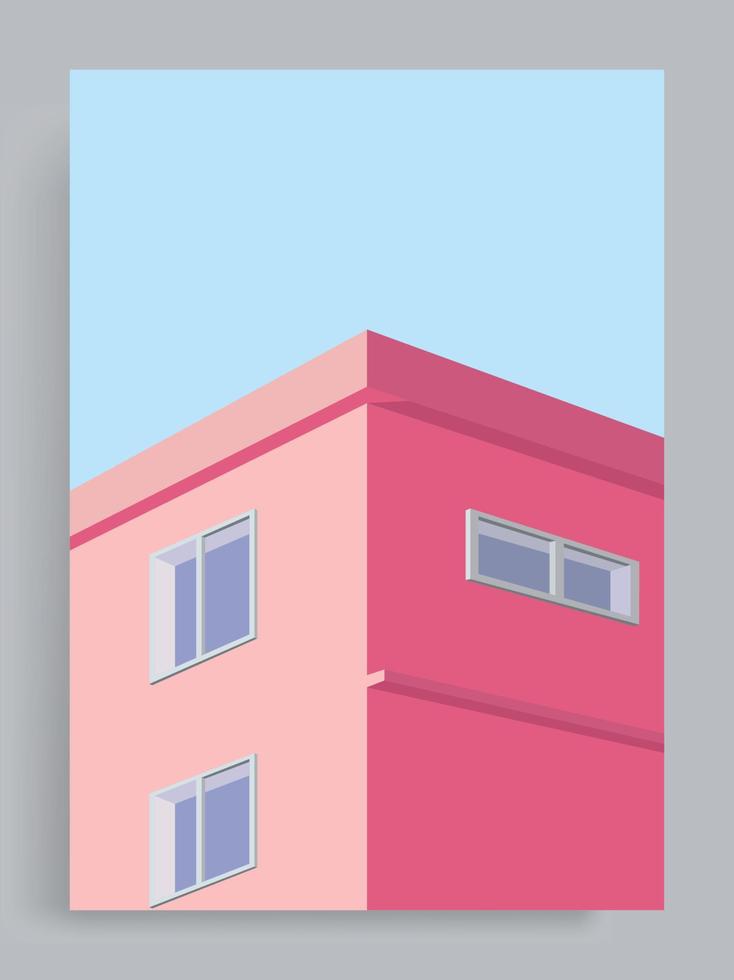 fond pastel minimaliste simple. appartement rose avec petites fenêtres, immeuble, maison, banlieue, ville. convient aux affiches, couvertures de livres, brochures, magazines, dépliants, livrets. vecteur