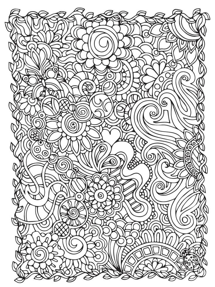 fleur doodle livre de coloriage fond de page vecteur