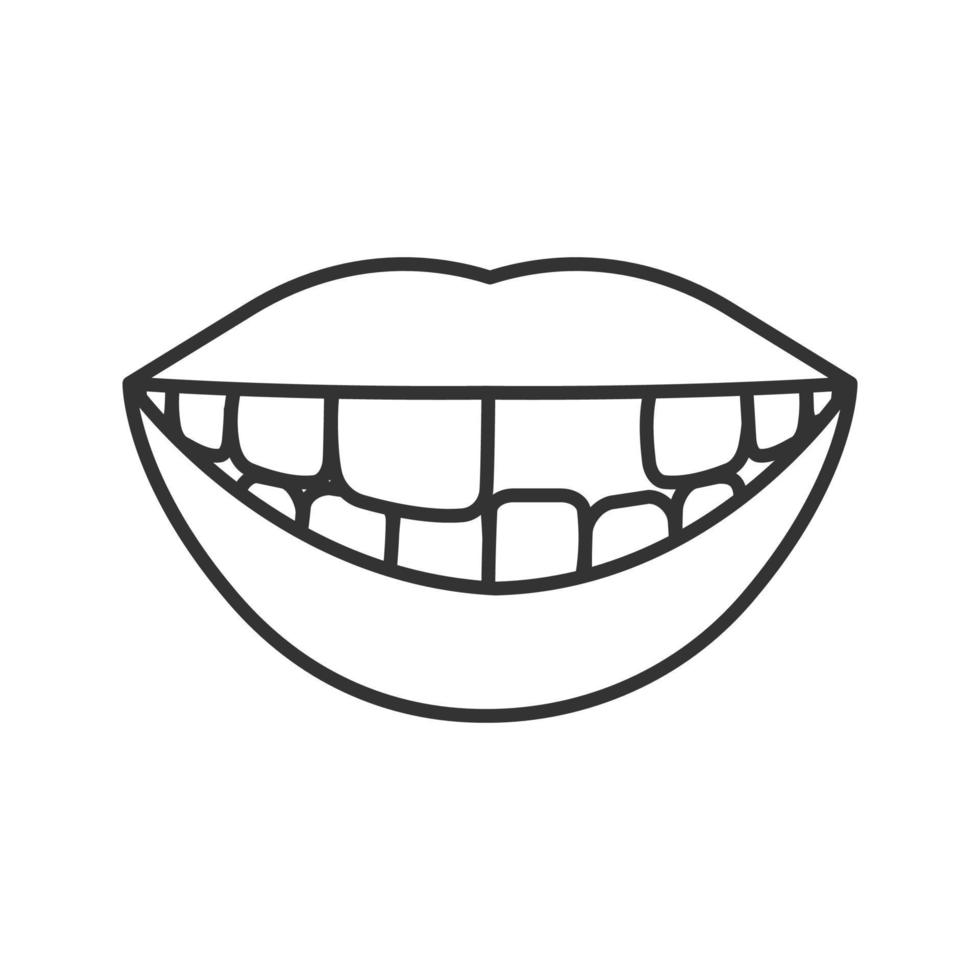 sourire avec icône linéaire de dent manquante. illustration de la ligne mince. symbole de contour. dessin isolé de vecteur