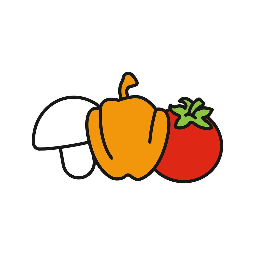 icône de couleur de légumes. tomate, champignon, poivron. illustration vectorielle isolée vecteur