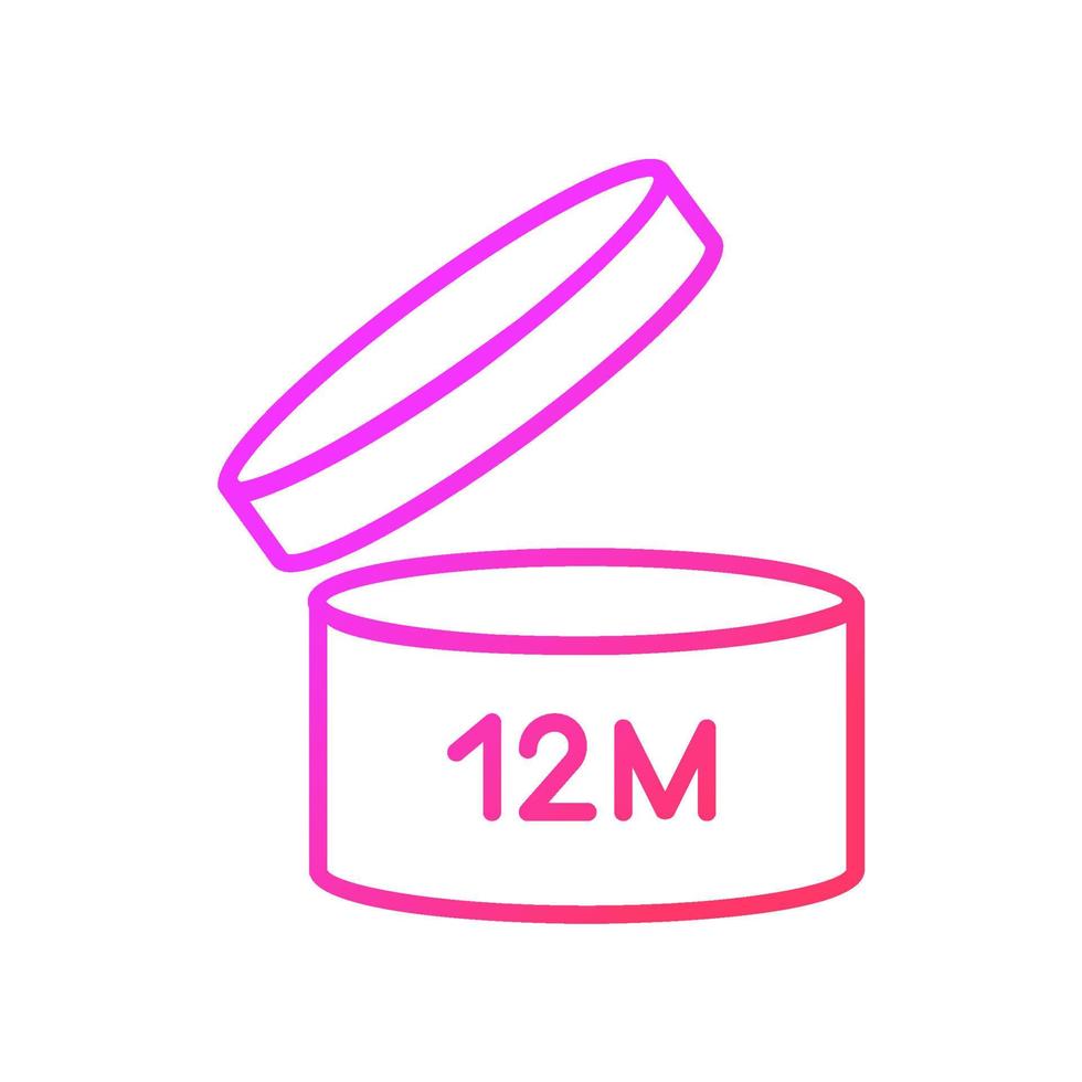 pot avec icône de vecteur linéaire dégradé de date d'expiration. durée de conservation des produits de soins de la peau. étiquette de date de péremption. produit de beauté. symbole de couleur de ligne mince. pictogramme de style moderne. dessin de contour isolé de vecteur