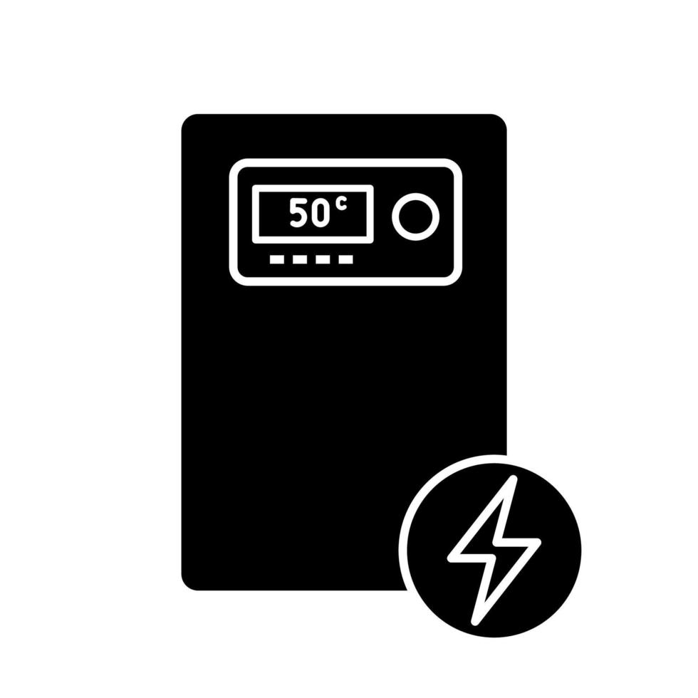 icône de glyphe de chaudière de chauffage électrique. symbole de la silhouette. chauffage central de la maison. système de chauffage. espace négatif. illustration vectorielle isolée vecteur