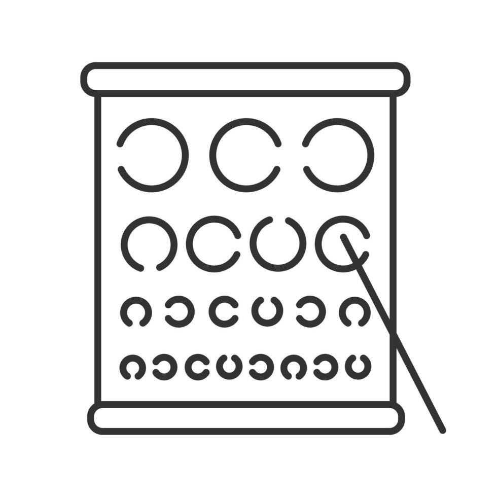 icône linéaire de tableau d'examen de la vue. illustration de la ligne mince. test de vision de Landolt. optotype. symbole de contour. dessin de contour isolé de vecteur