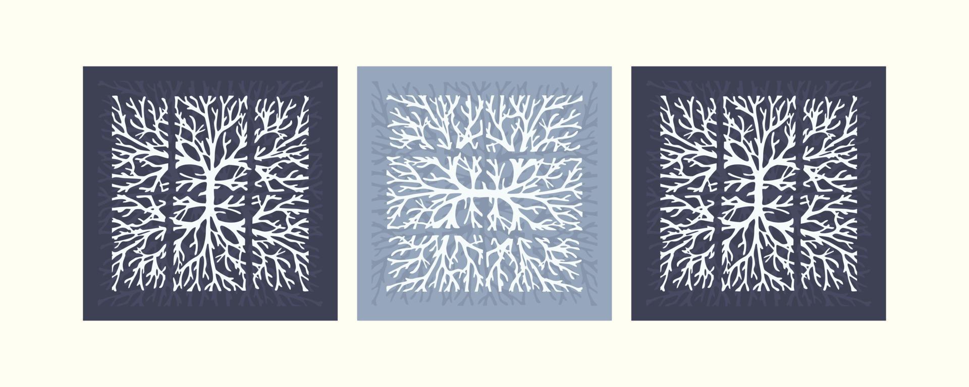 ensemble de vecteurs d'art de mur de racine d'arbre. dessin d'arbre racine avec art abstrait. conceptions abstraites d'art végétal pour impressions, couvertures, papiers peints, art mural. minimal et naturel. illustration vectorielle. vecteur