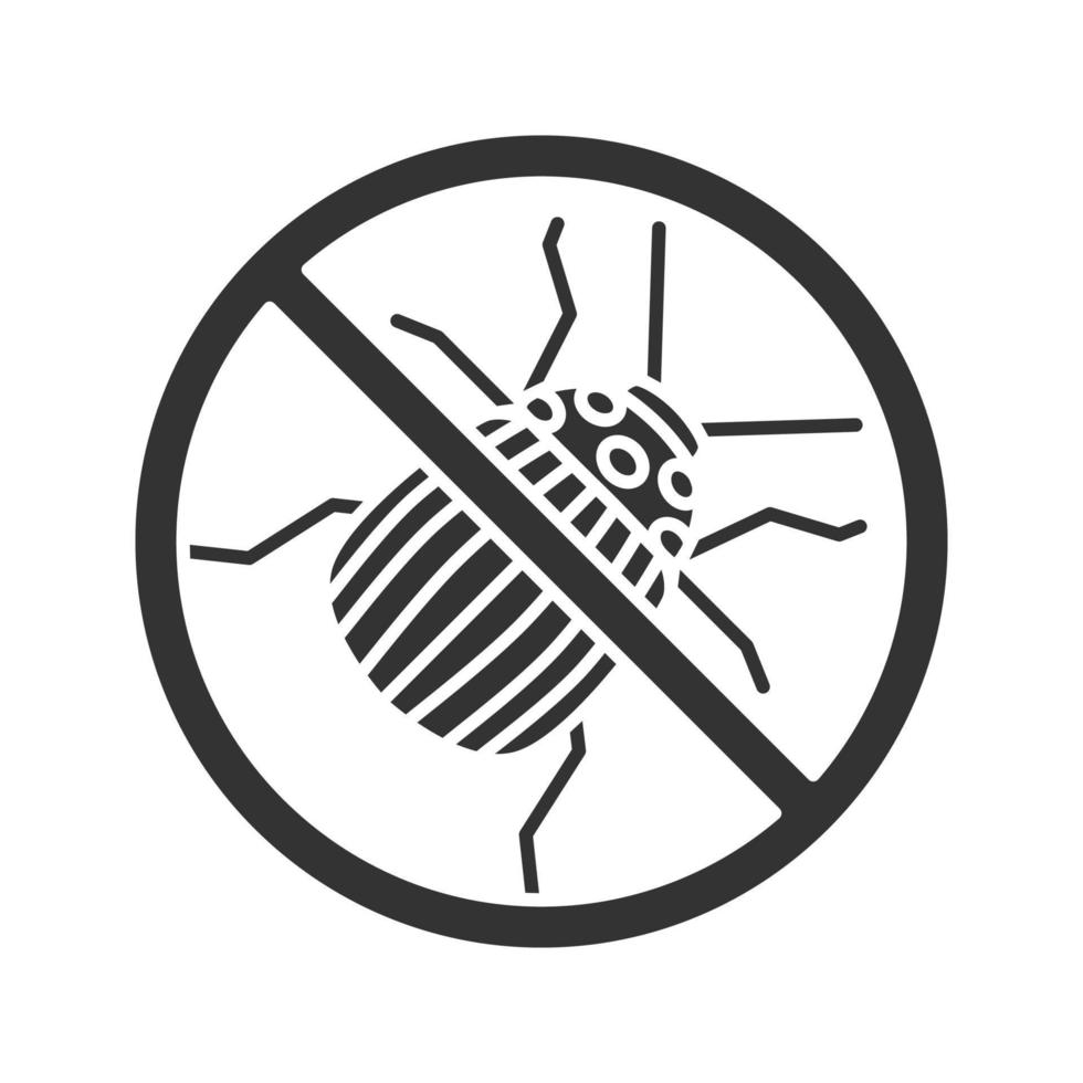 arrêtez l'icône de glyphe de signe de coléoptère du Colorado. symbole de la silhouette. insectifuge. antiparasitaire. espace négatif. illustration vectorielle isolée vecteur