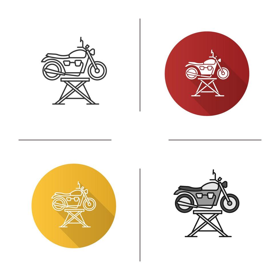 icône de cric de moto. design plat, styles linéaires et de couleur. élévateur de réparation de moto. illustrations vectorielles isolées vecteur