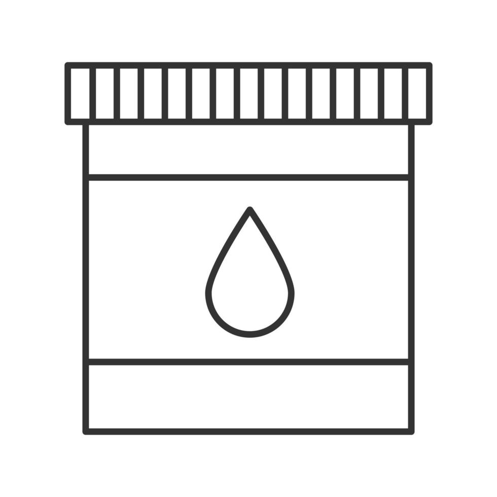 icône linéaire d'encre de cartouche d'imprimante. illustration de la ligne mince. bouteille en plastique avec goutte. symbole de contour. dessin de contour isolé de vecteur