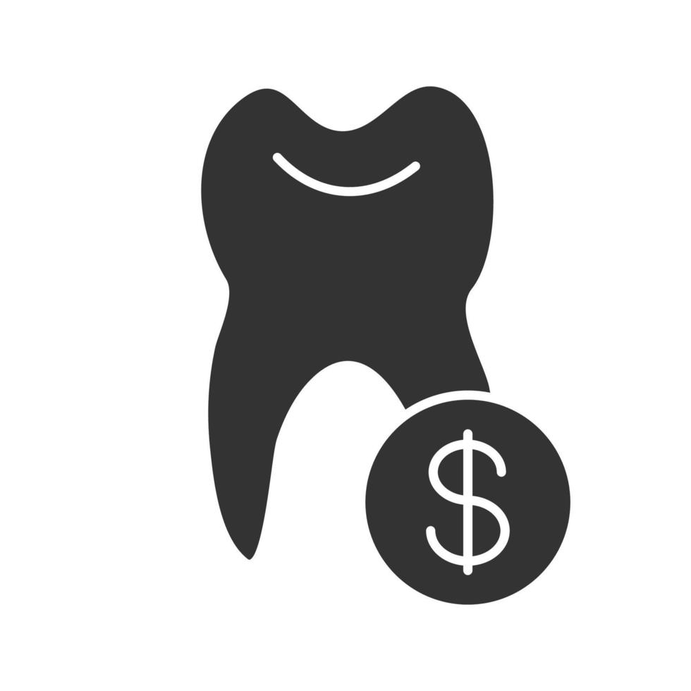 dent avec l'icône de glyphe de signe dollar. symbole de la silhouette. coût de la dentisterie. espace négatif. illustration vectorielle isolée vecteur