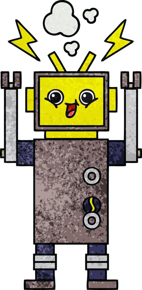 robot de dessin animé de texture grunge rétro vecteur