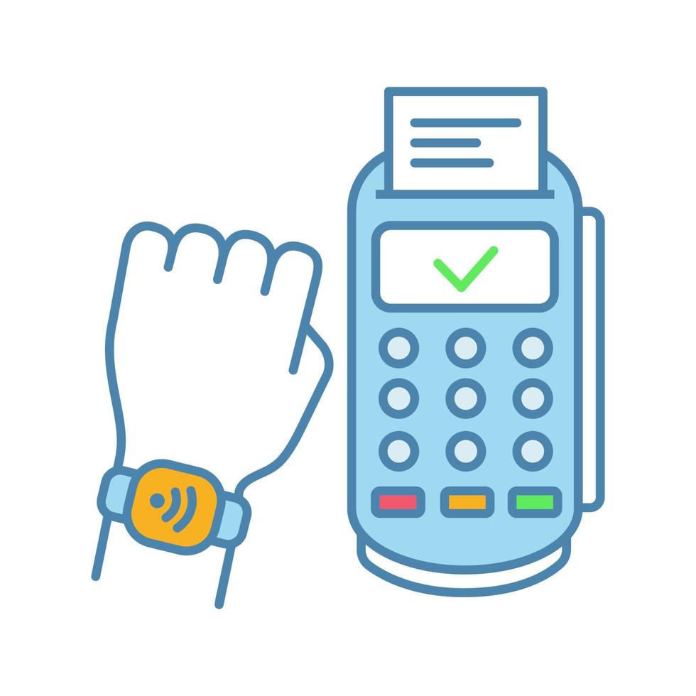 icône de couleur nfc smartwatch. terminal de paiement de communication en champ proche. montre-bracelet intelligente. paiement sans contact avec nfc smartwatch. illustration vectorielle isolée vecteur