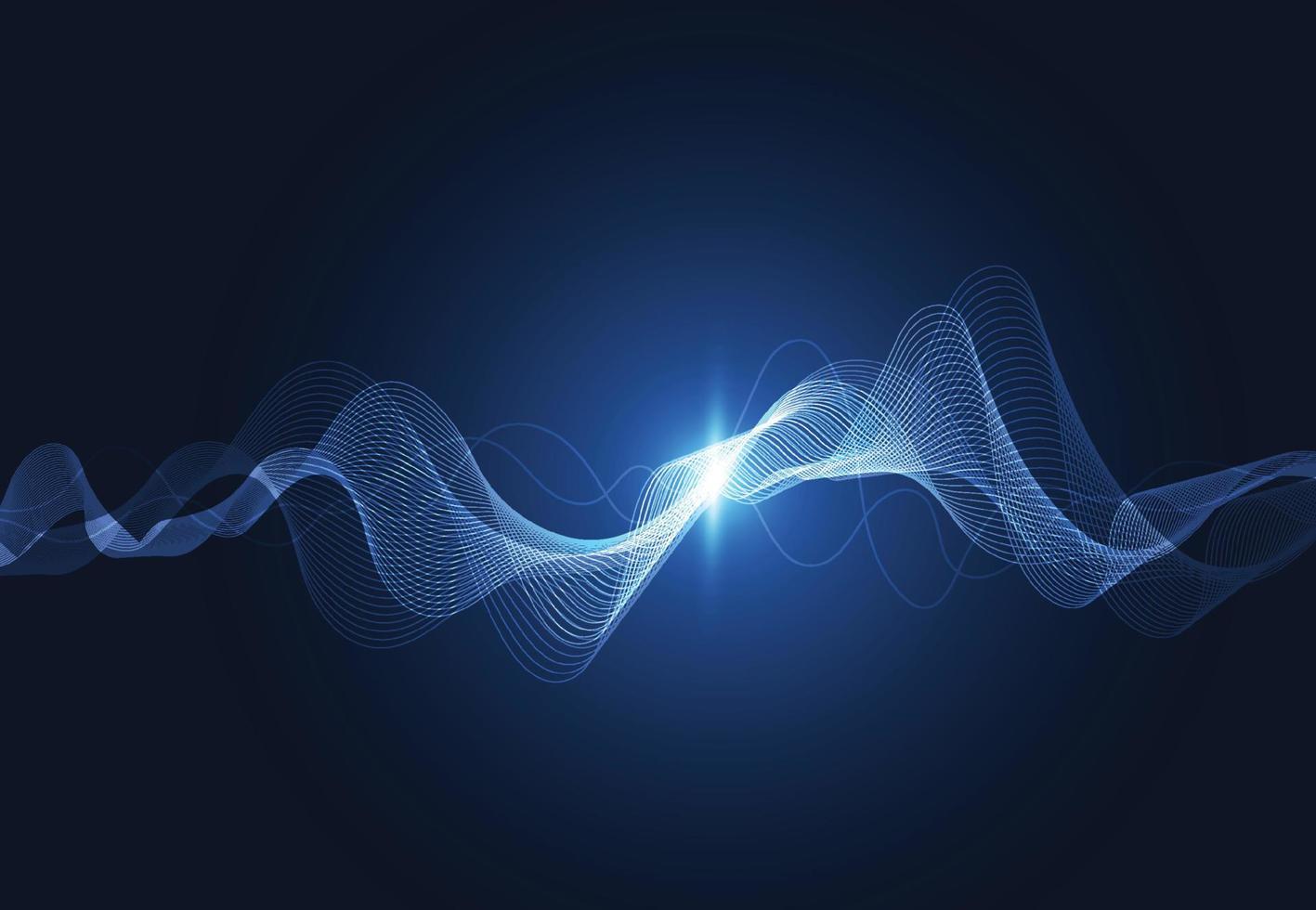 ondes sonores parlantes modernes oscillant lumière bleu foncé, fond de technologie abstraite. illustration vectorielle vecteur