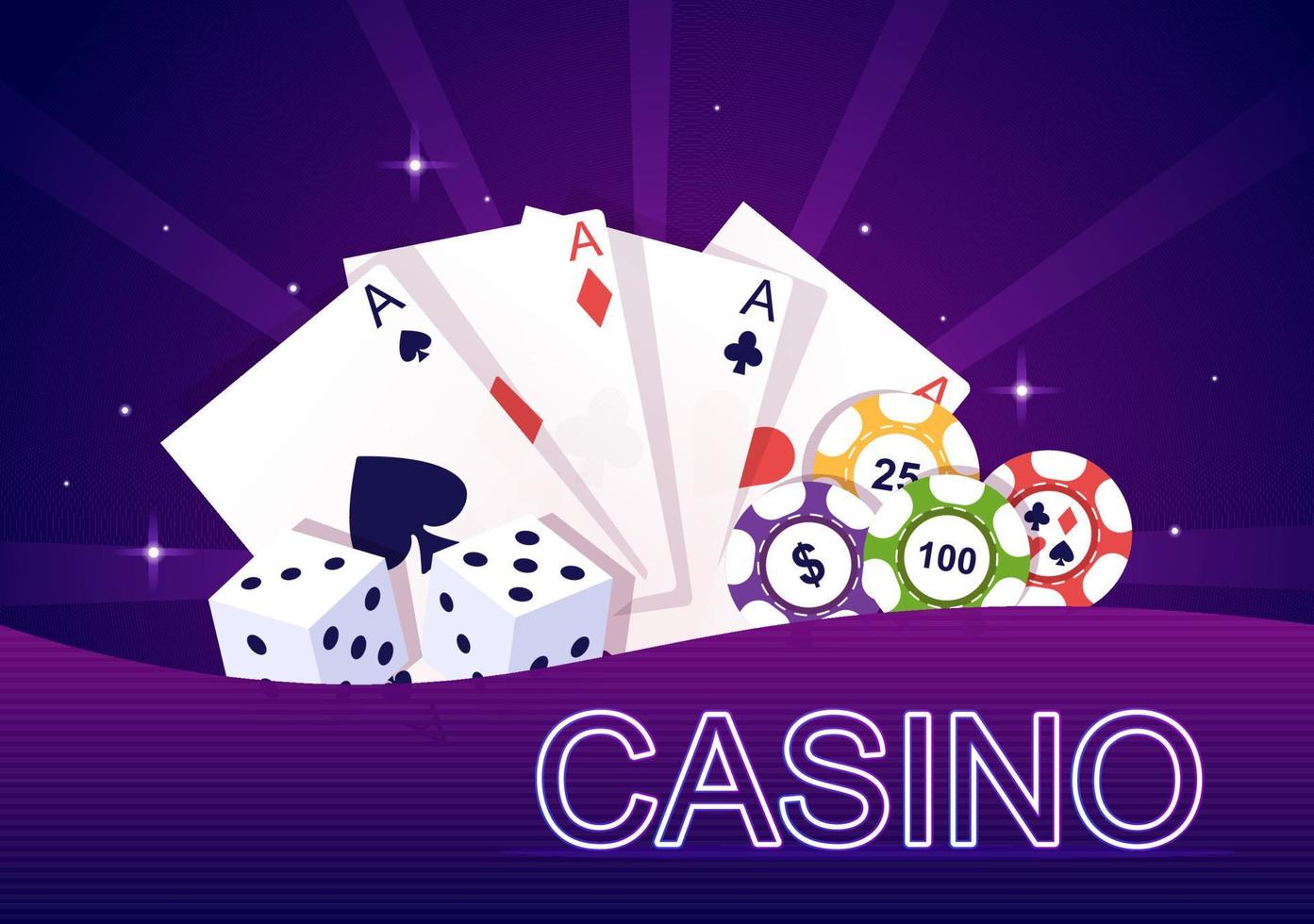 illustration de dessin animé de casino avec boutons, machine à sous, roulette, jetons de poker et cartes à jouer pour la conception de style de jeu vecteur