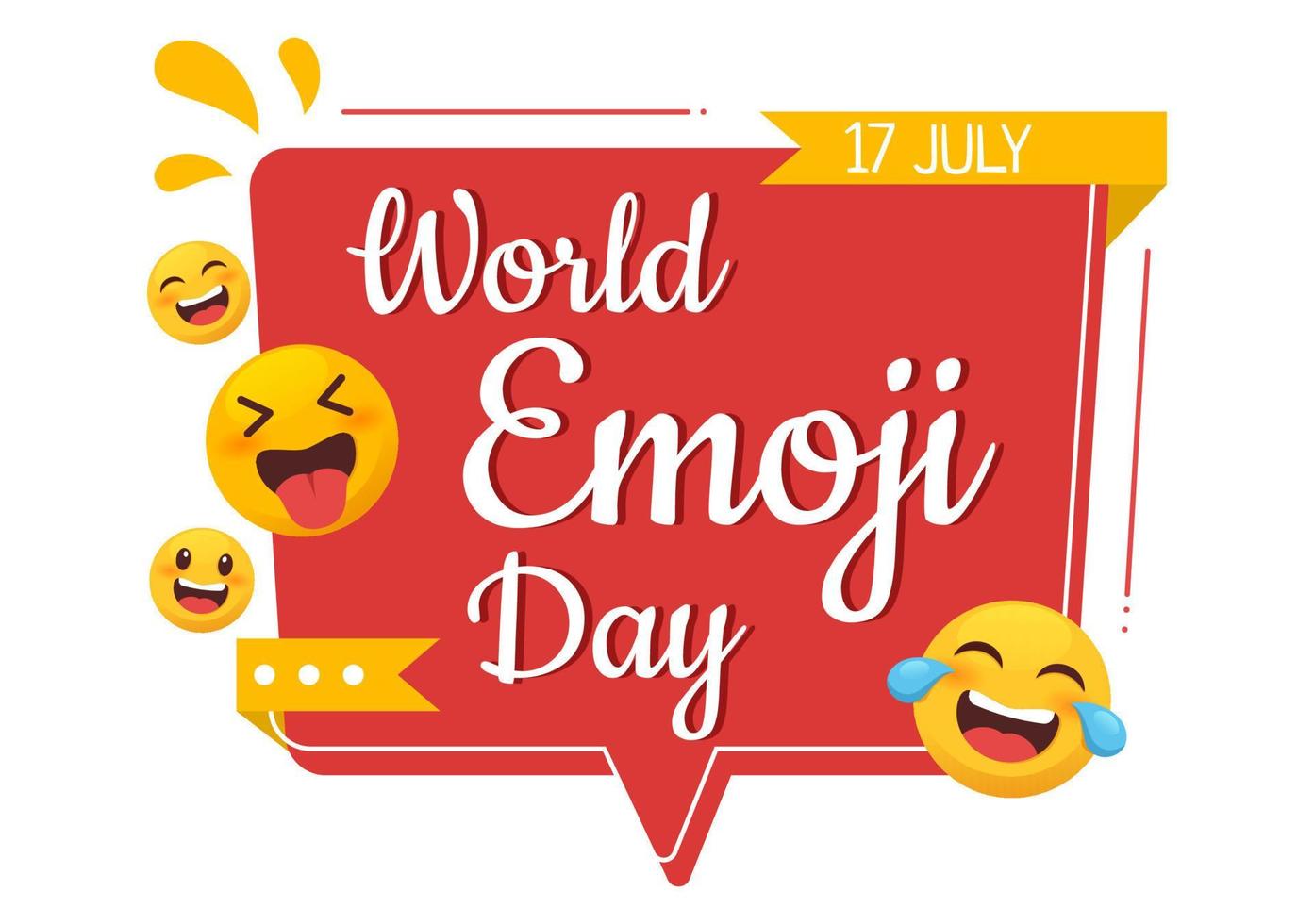 célébration de la journée mondiale des emoji avec des événements et des sorties de produits dans différentes expressions faciales sous forme de dessin animé mignon en illustration de fond plat vecteur