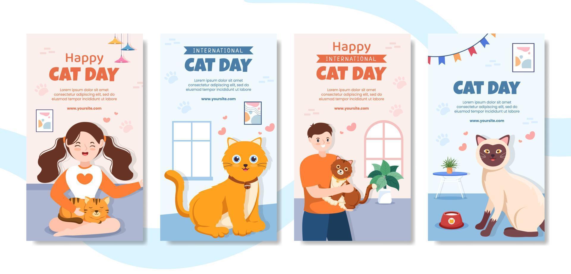 modèle d'histoires de médias sociaux de la journée internationale du chat illustration vectorielle de fond de dessin animé plat vecteur