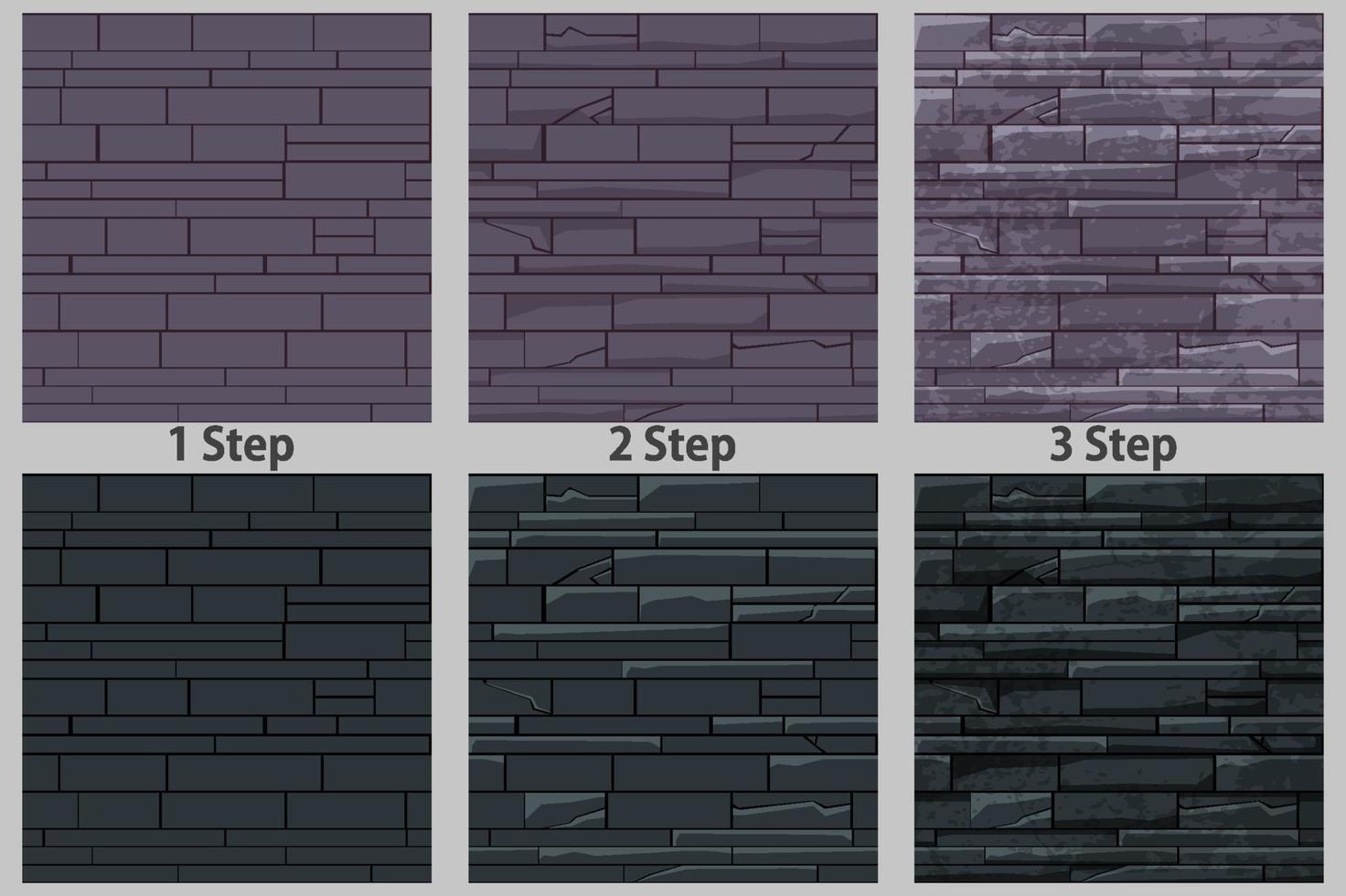 modèle sans couture de mur de pierre de brique, dessinant la texture étape par étape pour le papier peint. amélioration de l'illustration vectorielle répétant l'arrière-plan coloré pour la conception graphique du jeu. vecteur