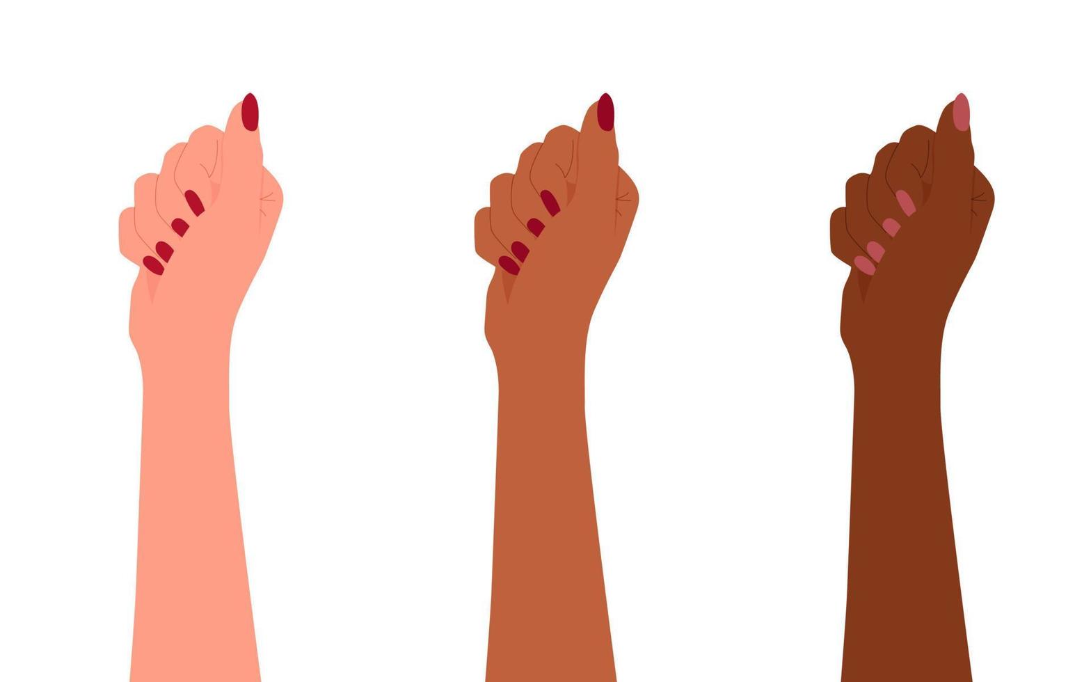 les mains de la femme sont isolées sur le fond blanc. concept de féminisme et de solidarité vecteur