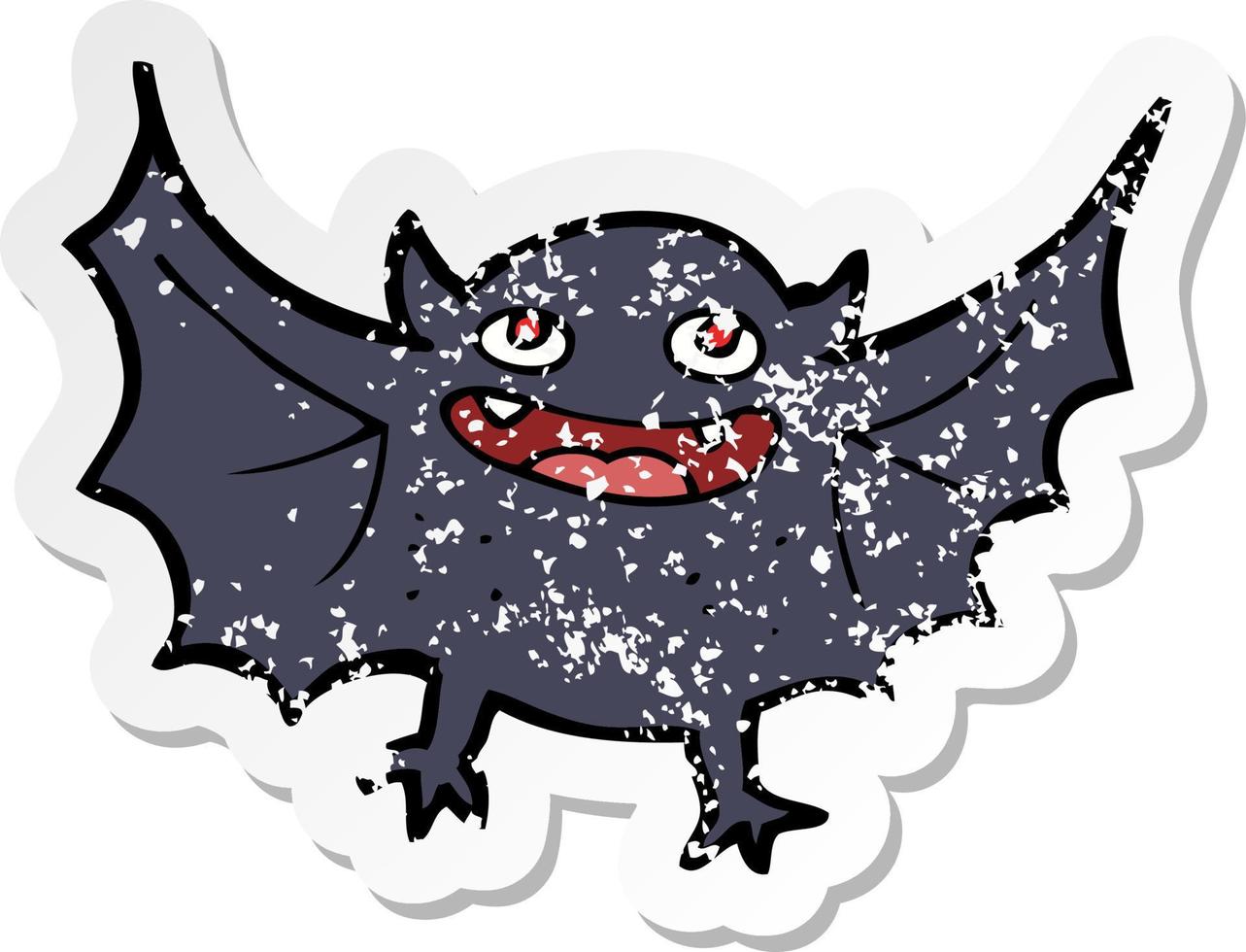 autocollant rétro en détresse d'une chauve-souris vampire de dessin animé vecteur