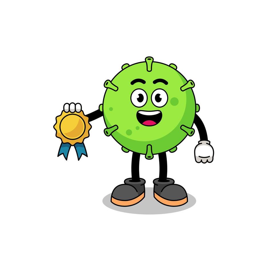 illustration de dessin animé de virus avec médaille de satisfaction garantie vecteur