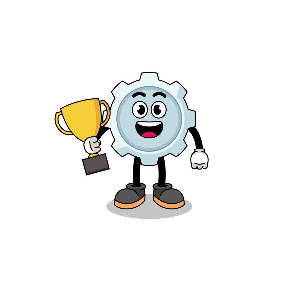mascotte de dessin animé d'équipement tenant un trophée vecteur