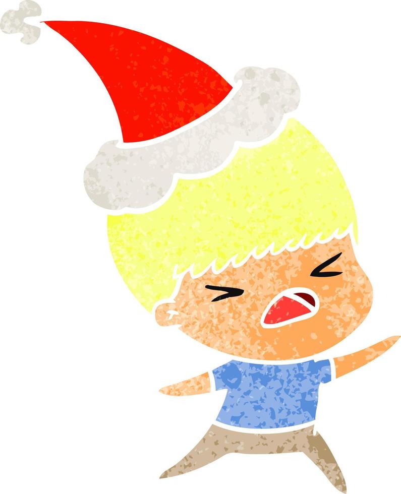 dessin animé rétro d'un homme stressé portant un bonnet de noel vecteur