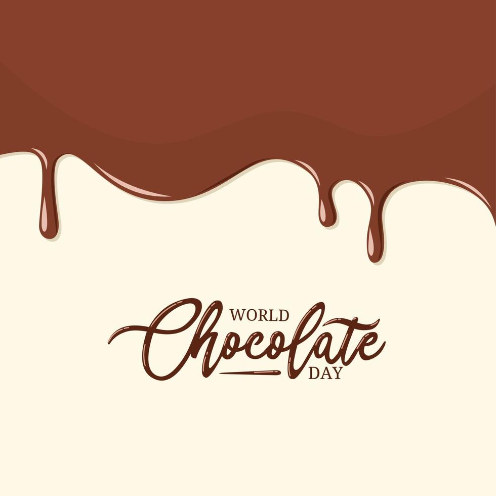illustration vectorielle, chocolat fondu, journée mondiale du chocolat manuscrite, idées d'affiches ou d'emballages. vecteur