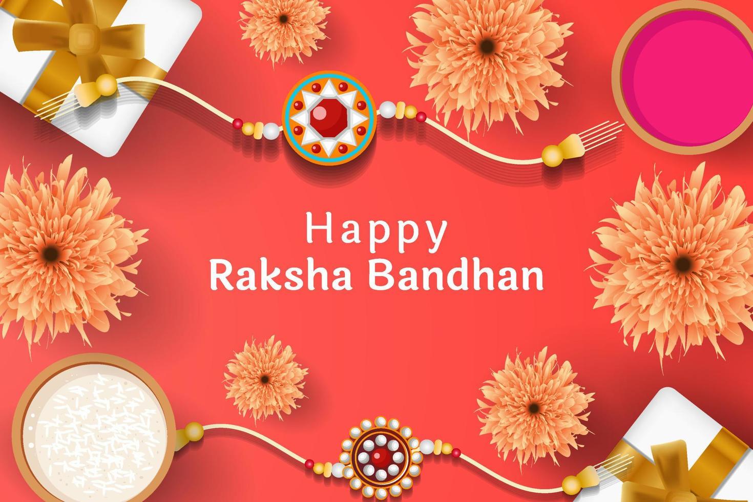 illustration du festival indien raksha bandhan avec rakhi, riz, boîte cadeau et fleurs vecteur