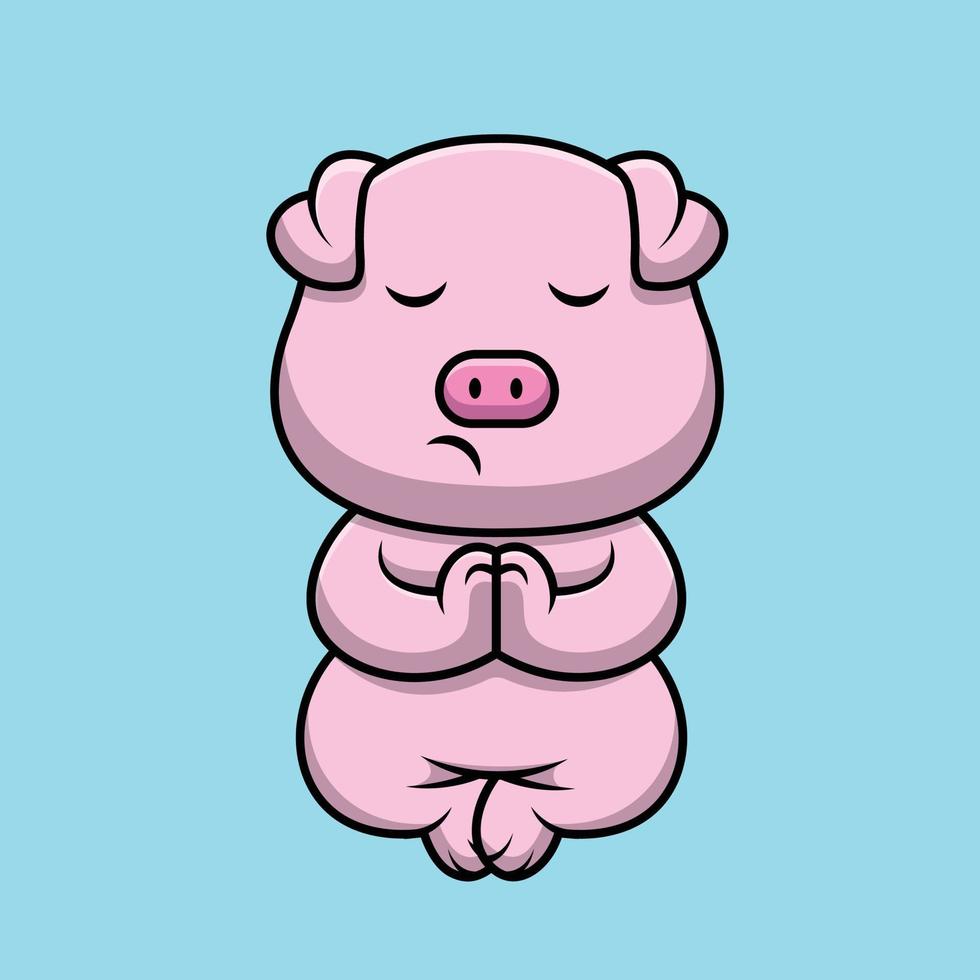 illustration d'icône vectorielle de dessin animé mignon cochon méditant. animal icône concept isolé vecteur premium