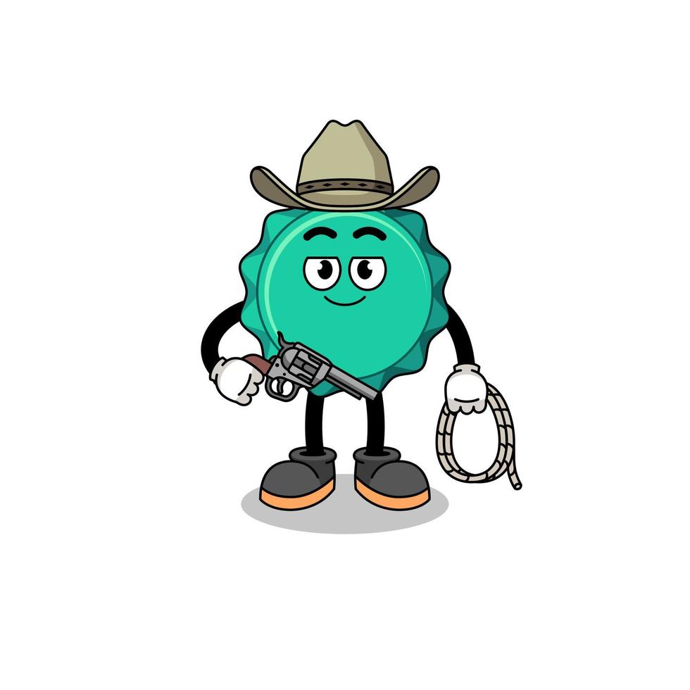 mascotte de personnage de bouchon de bouteille en tant que cow-boy vecteur