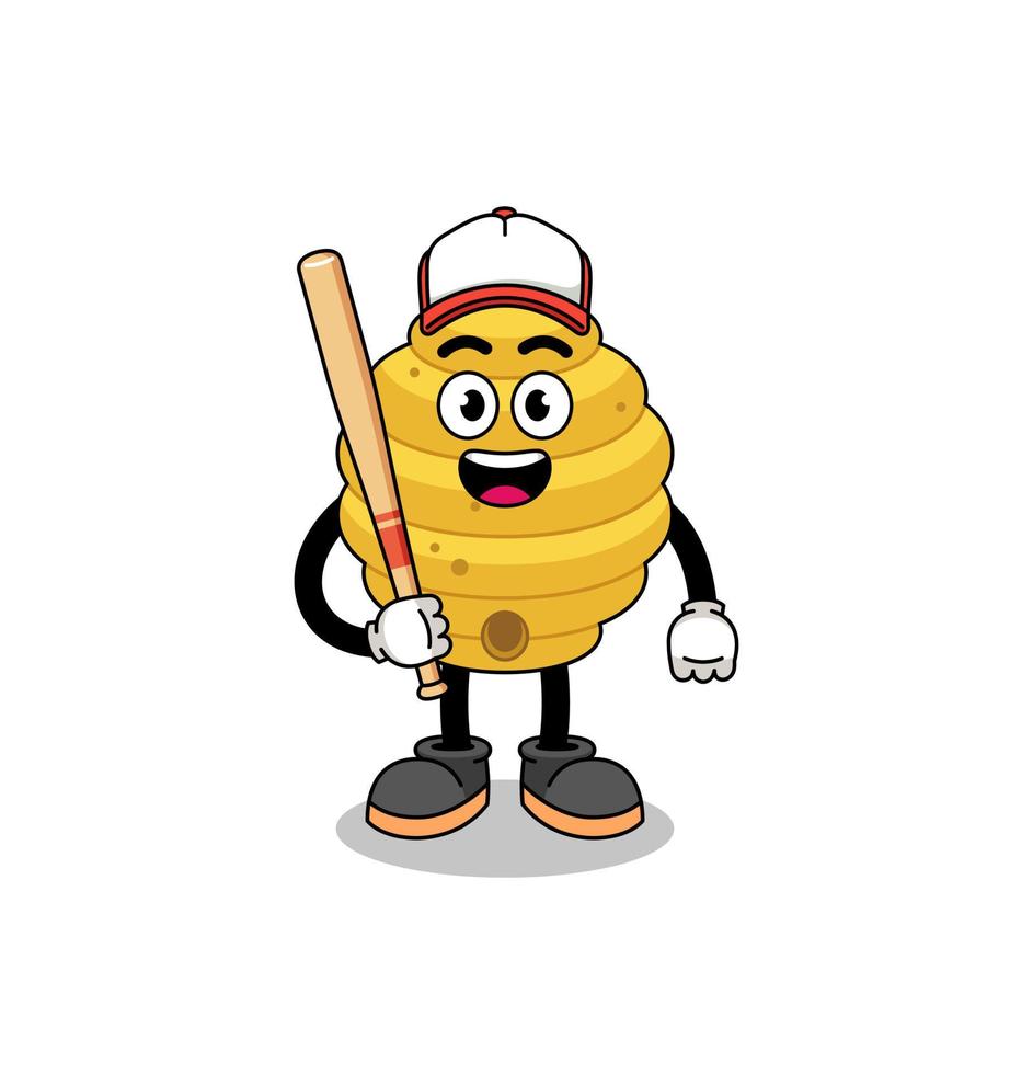 caricature de mascotte de ruche d'abeilles en tant que joueur de baseball vecteur