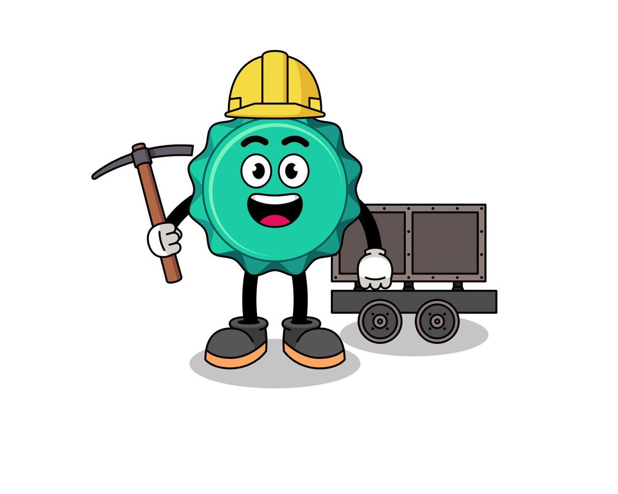 illustration de mascotte de mineur de bouchon de bouteille vecteur