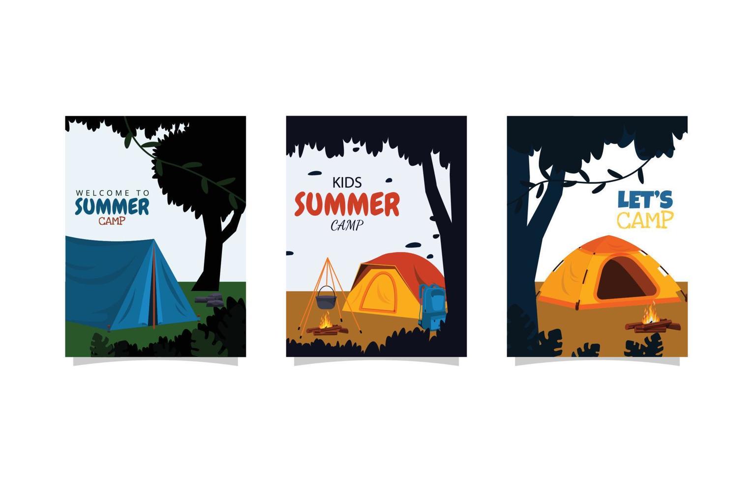 modèle de carte d'aventure en plein air tente de camping heure d'été vecteur