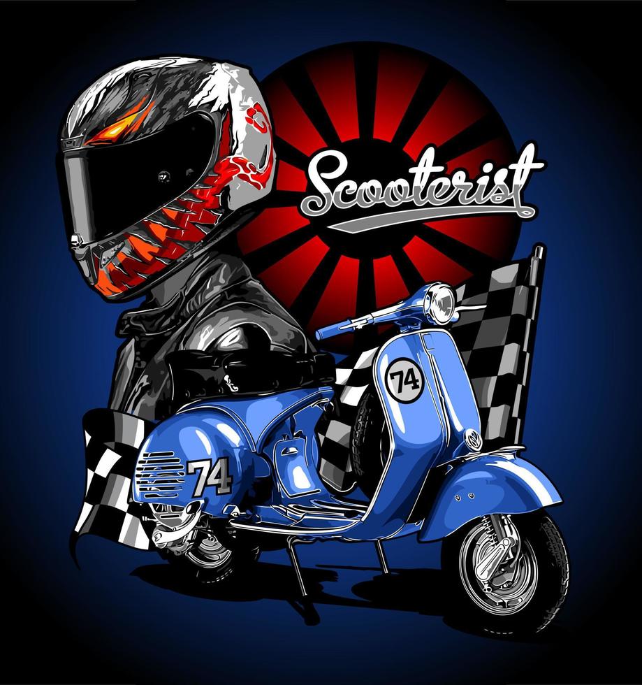 scooter vintage couleur bleue vecteur