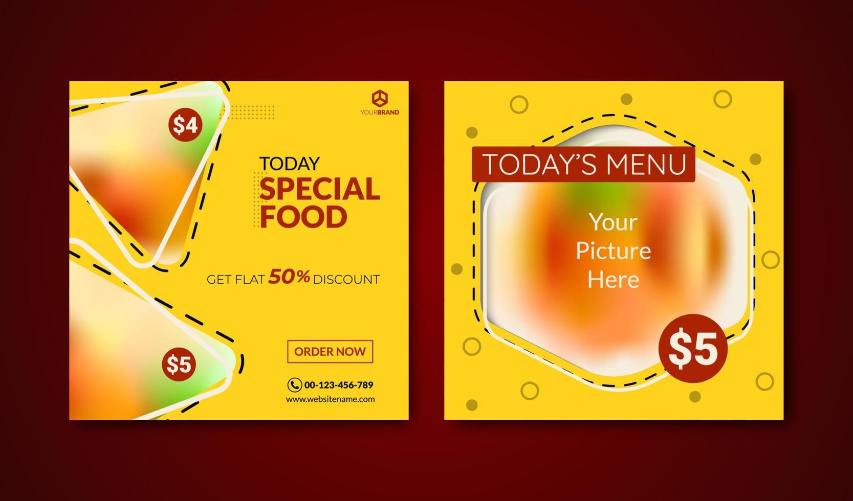 bannière de publication sur les réseaux sociaux pour la promotion des aliments adaptée à la promotion des bannières publicitaires, du Web et du contenu alimentaire. modèle de conception à la mode vecteur