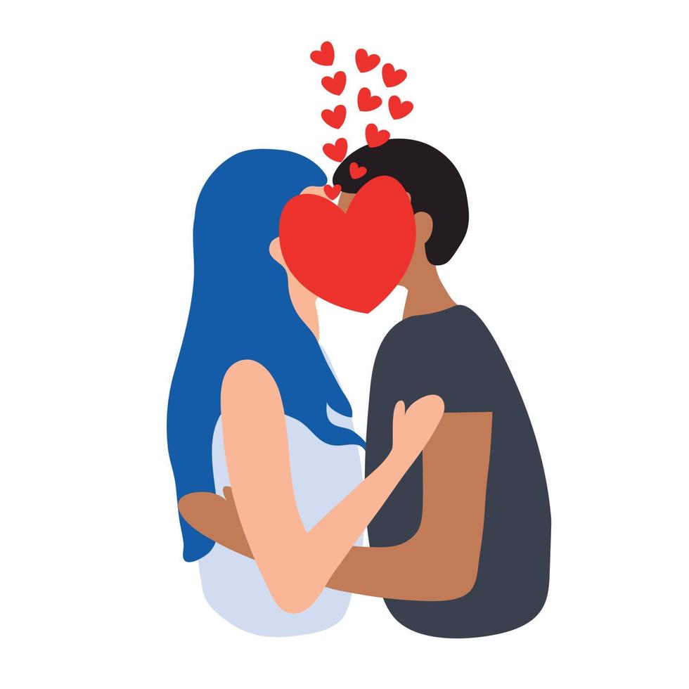 embrasser un mec avec une fille. doux câlin et bisou. couple mignon. illustration vectorielle isolée sur fond blanc. concept de la Saint-Valentin. vecteur