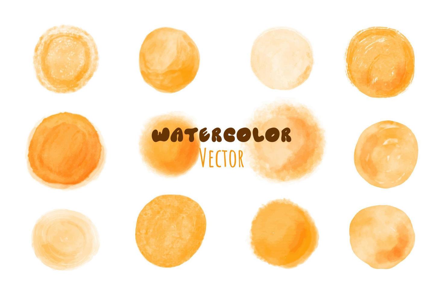 ensemble de taches de cercle aquarelle jaune. taches orange aquarelle. taches d'aquarelle de forme ronde. illustration vectorielle isolée sur fond blanc vecteur