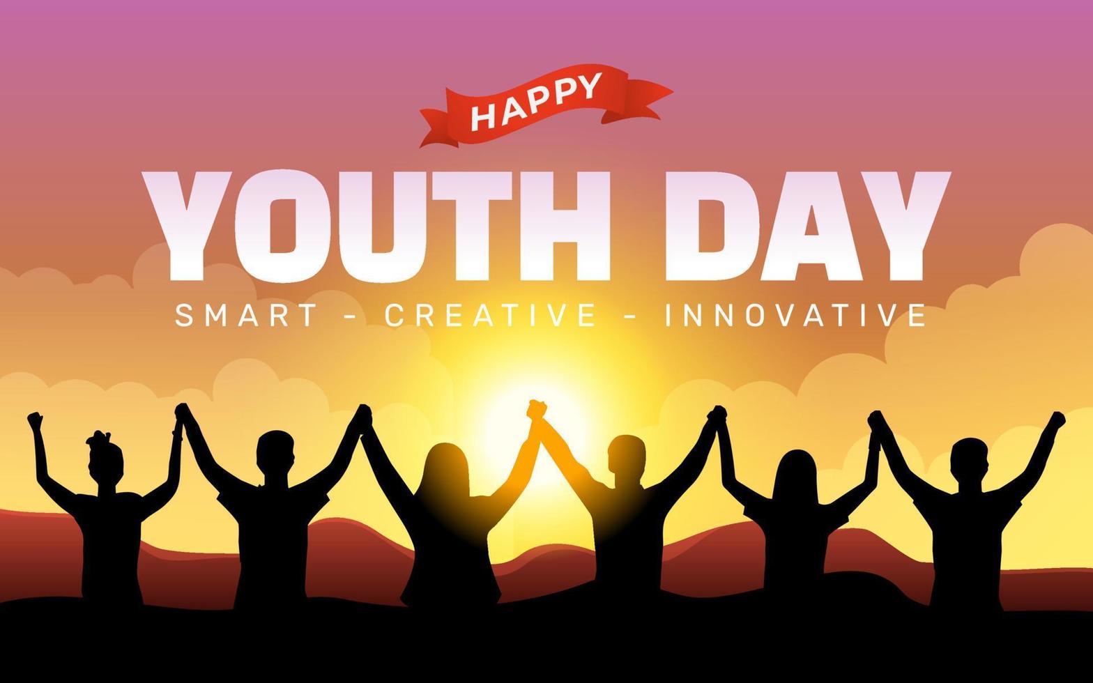 illustration vectorielle de bannière affiche de la journée internationale de la jeunesse avec un groupe de personnes vecteur