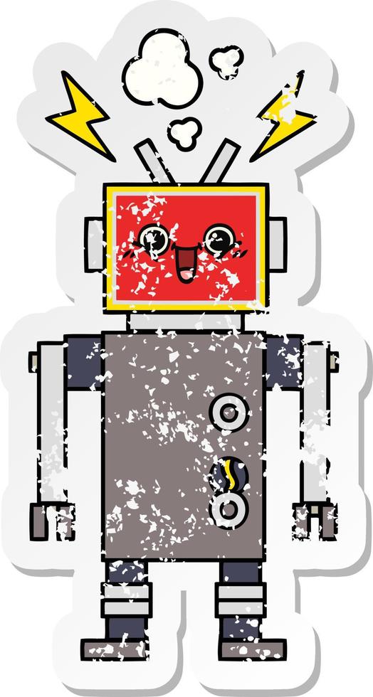 autocollant en détresse d'un robot heureux de dessin animé mignon vecteur